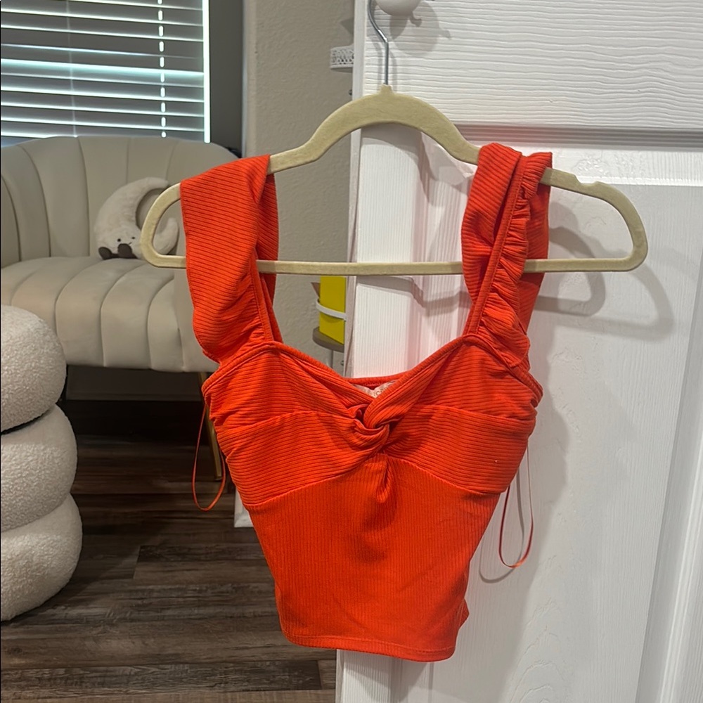 Orange Ruched Bustier Crop Top